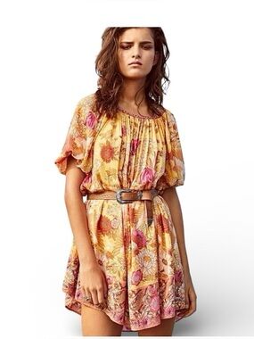 🧚🌷🌻Spell Siren Song Yellow Floral Peasant Tunic /Mini Dress🌻🌷🧚